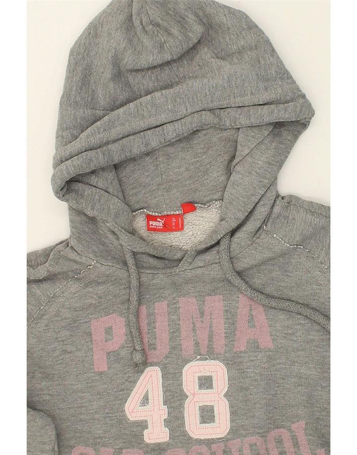 PUMA Womens Graphic Hoodie Jumper UK 12 Medium  Grey Cotton | Vintage Puma | Thrift | Second-Hand Puma | Used Clothing | Messina Hembry 
