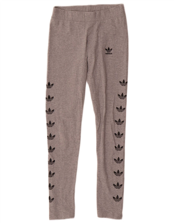Leggings Adidas Femininas Gráficas UK 8 Pequenas Cinza Algodão