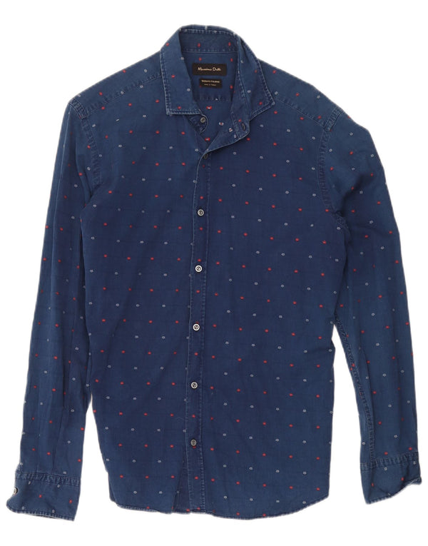 Camisa jeans masculina Massimo Dutti média azul marinho floral