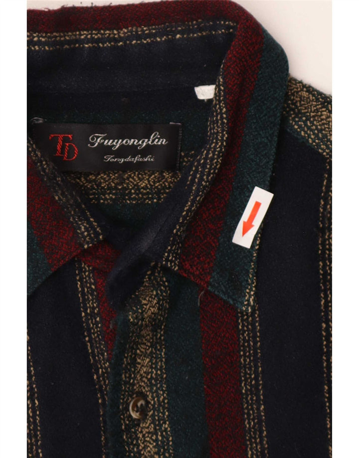 Camisa masculina vintage de flanela média listrada multicolorida