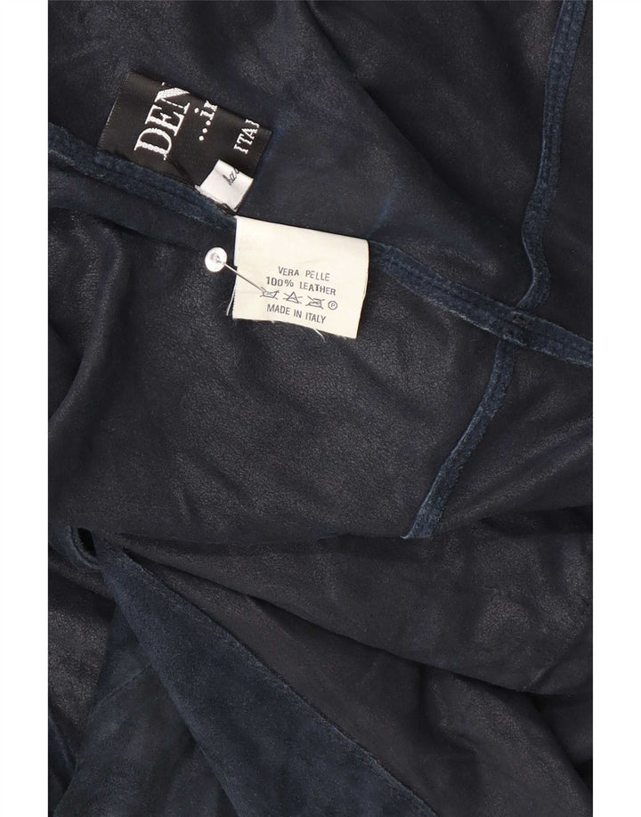 Jaqueta feminina vintage de camurça Reino Unido 18 XL couro azul marinho