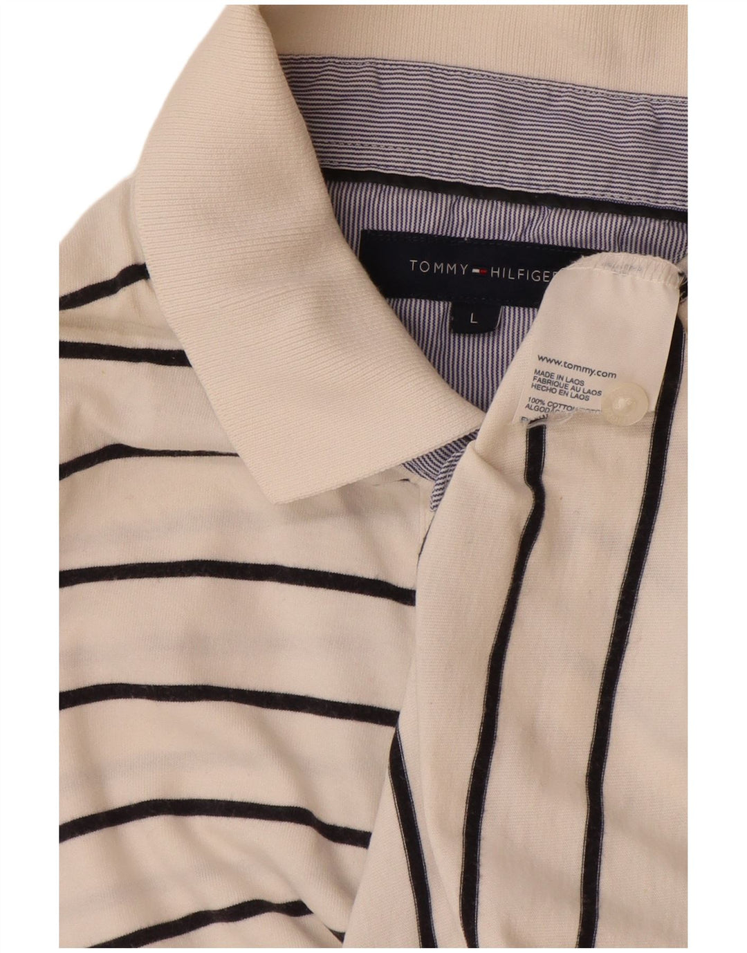 Camisa polo masculina TOMMY HILFIGER grande algodão listrado branco
