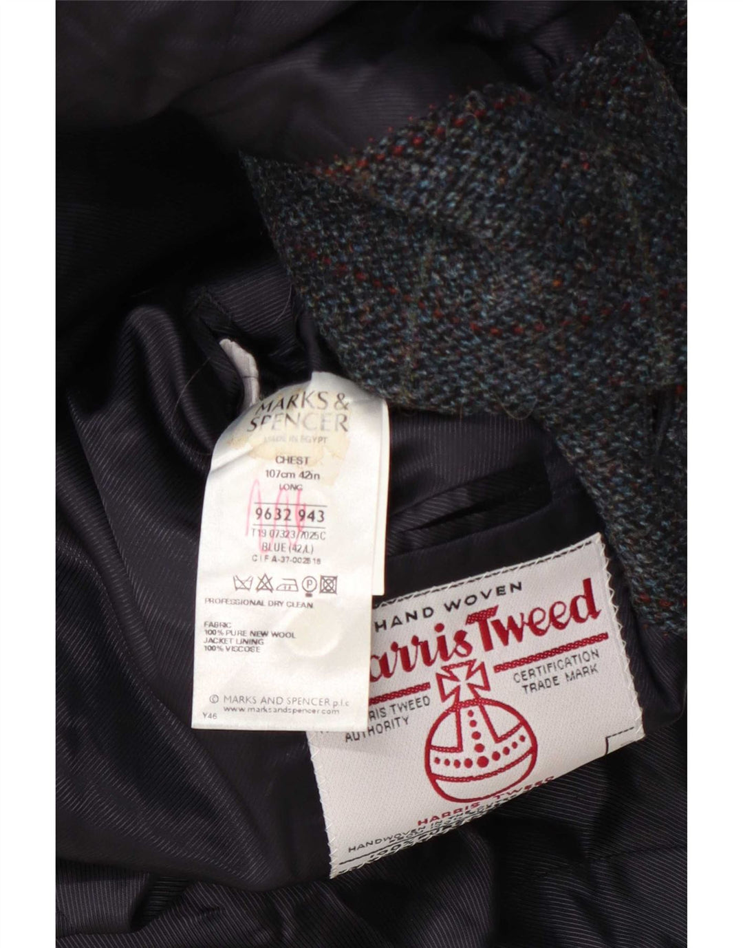 Jaqueta Marks & Spencer masculina Harris Tweed Blazer Reino Unido 42 grande xadrez azul