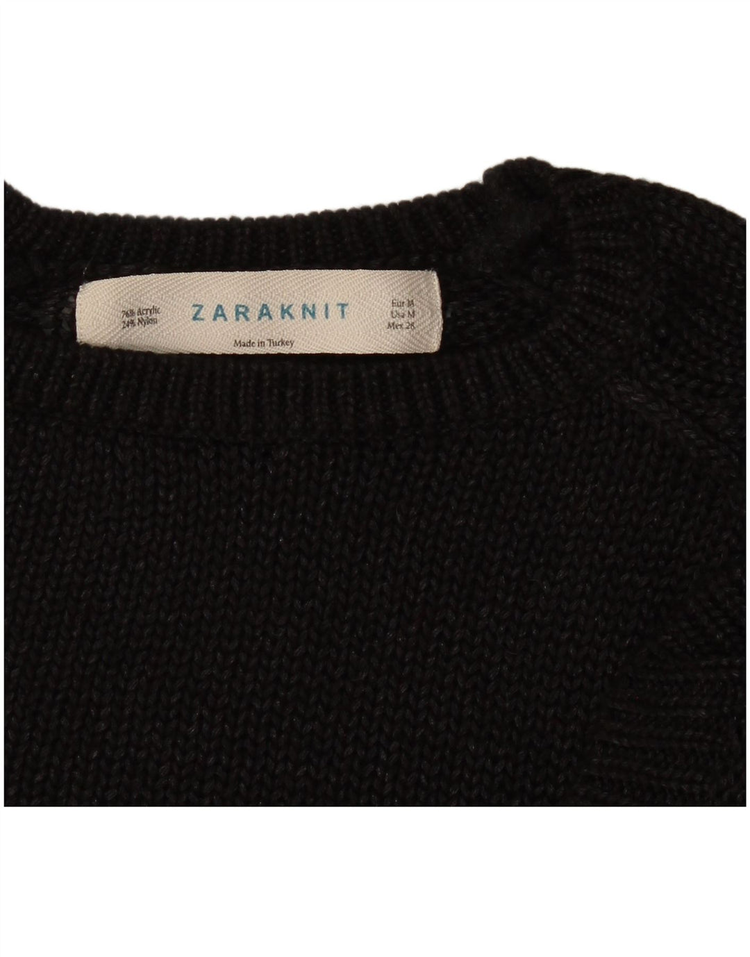 Zara Suéter feminino com gola redonda, Reino Unido 14 Médio Preto