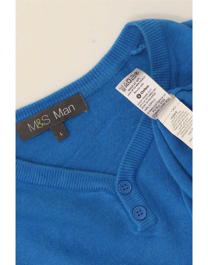 Suéter masculino Marks & Spencer com decote em V grande acrílico azul