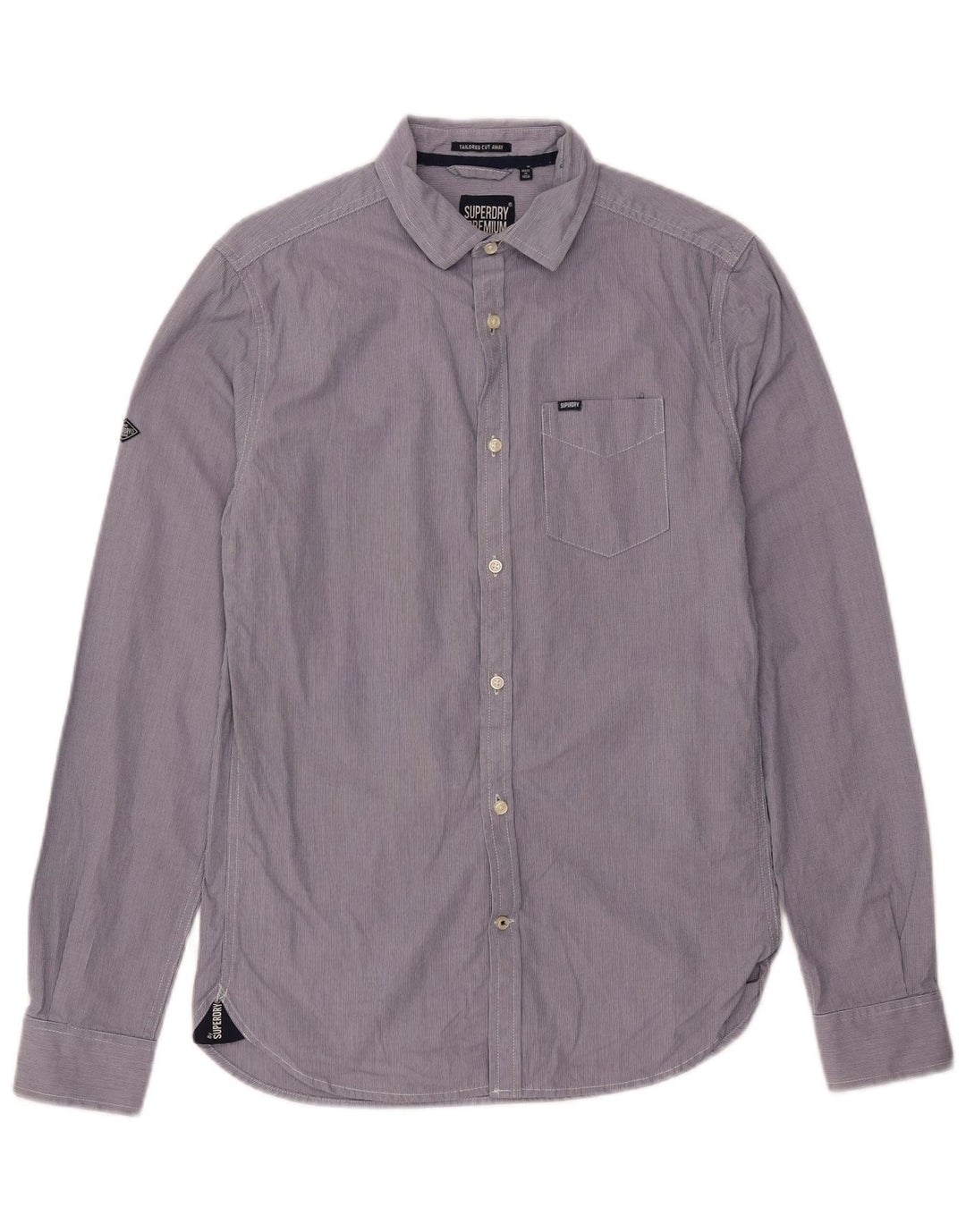 Camisa masculina SUPERDRY sob medida pequena listrada roxa de algodão