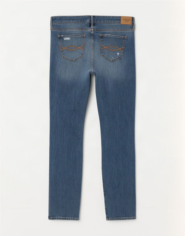 Calça jeans feminina Abercrombie & Fitch desgastada US 6 médio W28 L28 azul