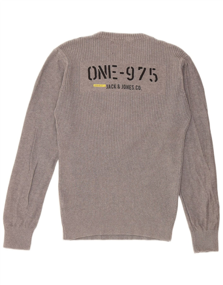 JACK & JONES Suéter masculino com gola redonda e algodão cinza médio