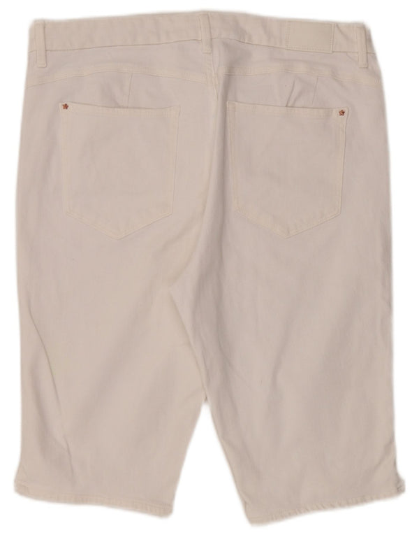 Shorts jeans feminino de cintura alta Marks & Spencer UK 18 XL W36 algodão branco