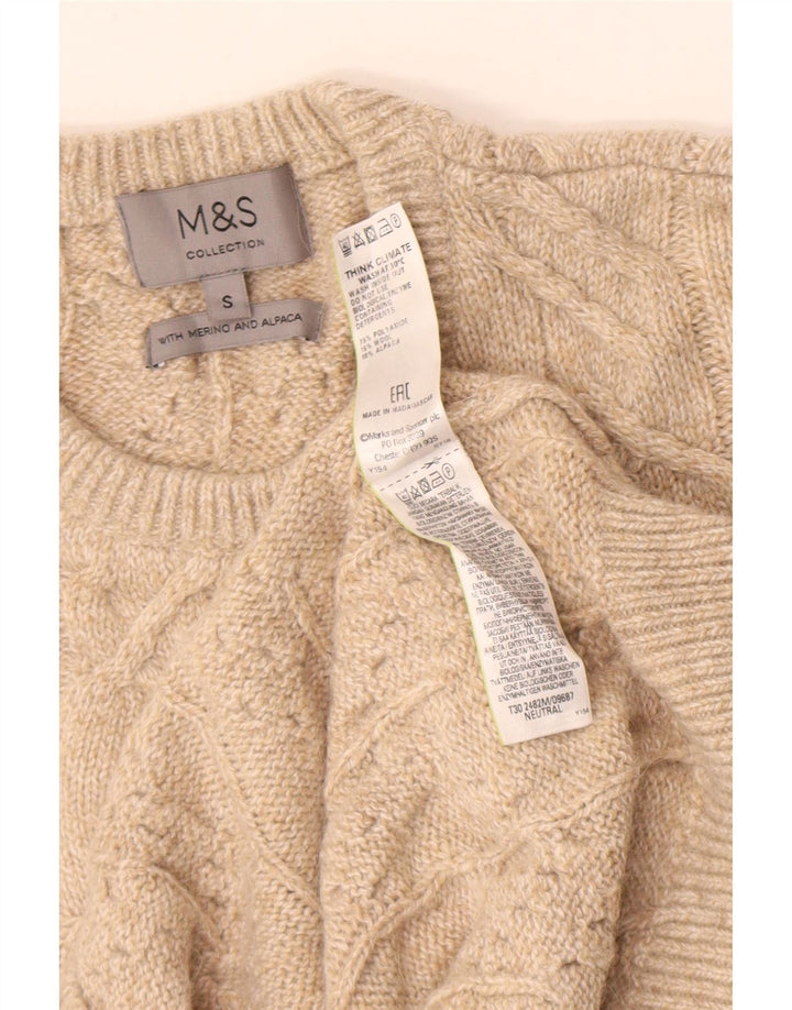 Suéter masculino Marks & Spencer com gola redonda, pequeno bege poliamida