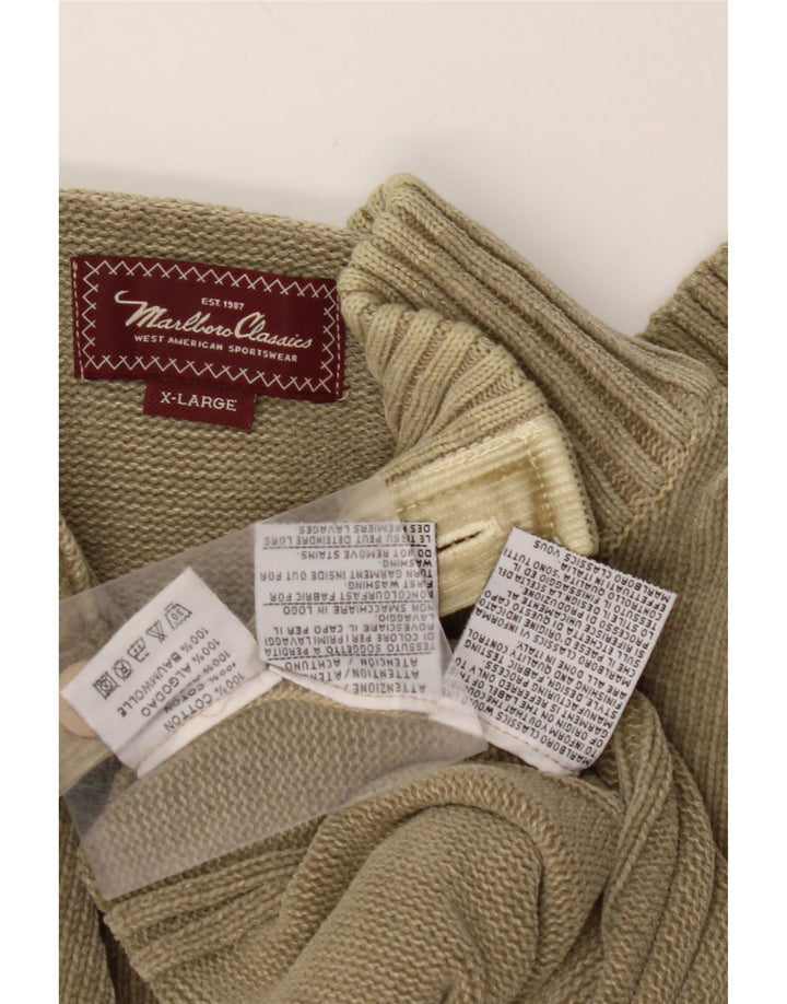 MARLBORO CLASSICS Suéter masculino com gola redonda e algodão cáqui XL