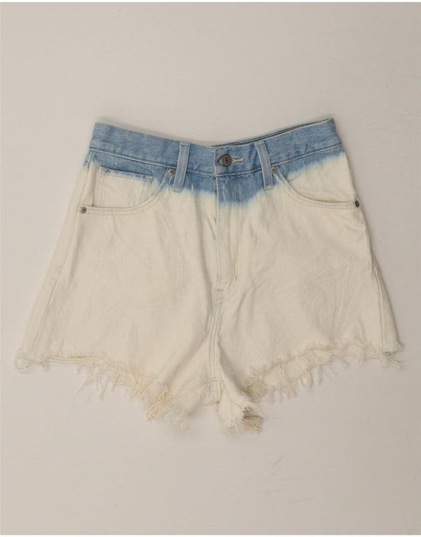 Shorts jeans feminino de cintura alta Levi's W27 pequeno algodão colorblock branco