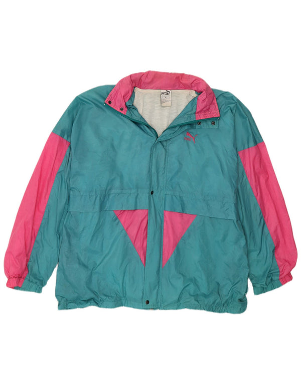 Jaqueta de chuva masculina PUMA com capuz UK 42 XL azul colorblock nylon