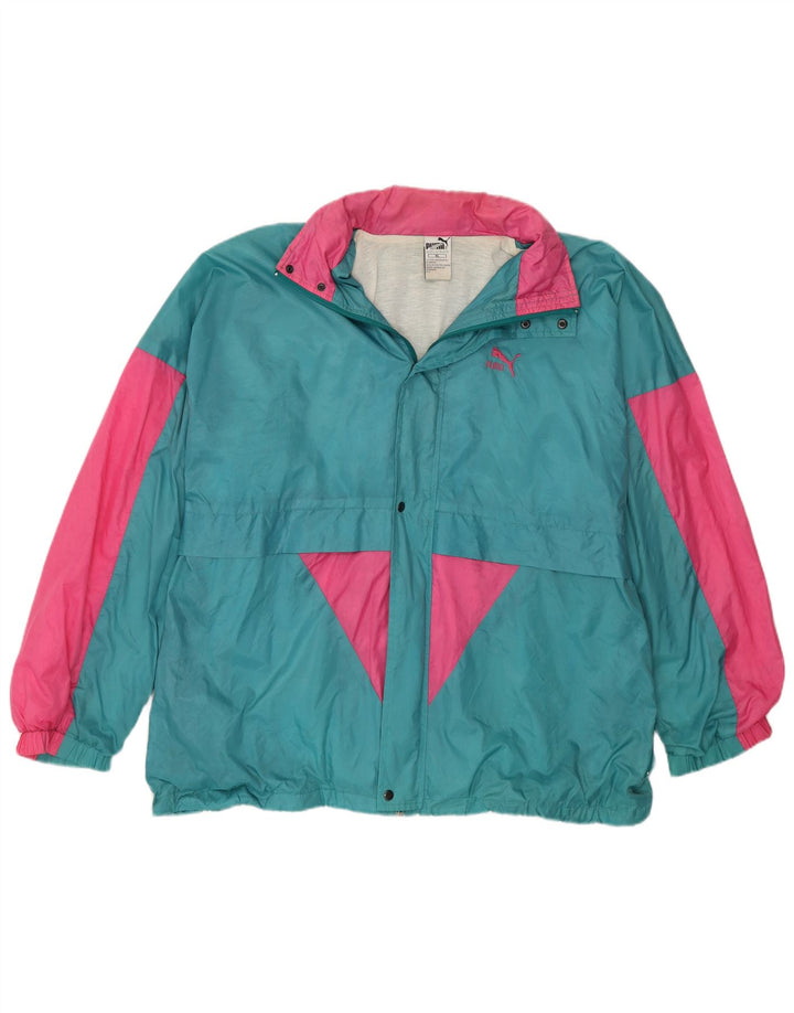 Jaqueta de chuva masculina PUMA com capuz UK 42 XL azul colorblock nylon