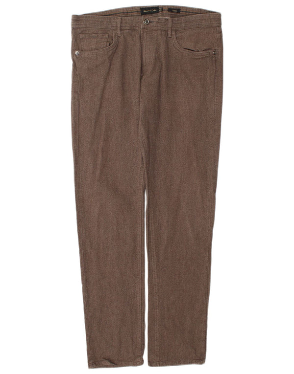 Calça casual slim masculina Massimo Dutti UE 42 grande W32 L32 algodão marrom