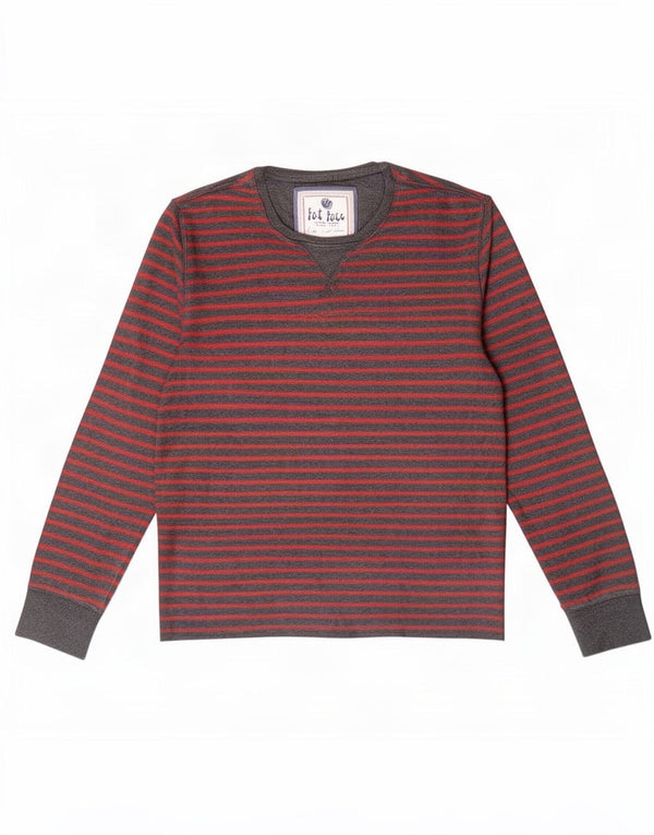 Fat Face Mens Top Manga Longa Grande Algodão Riscas Cinza
