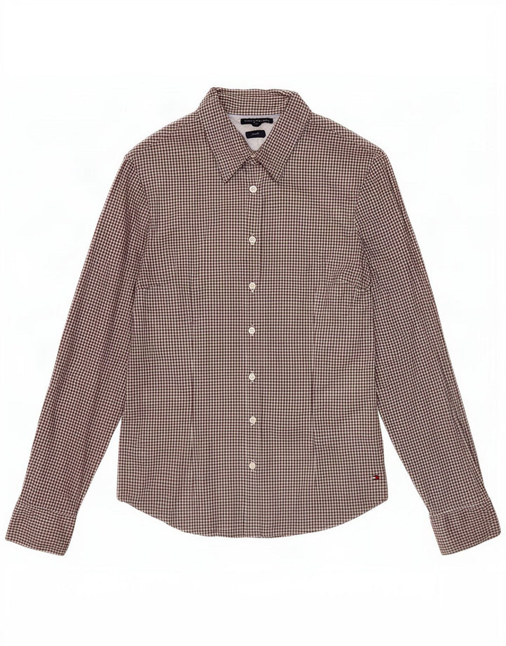 Camisa feminina Tommy Hilfiger Stretch US 10 grande algodão guingão preto