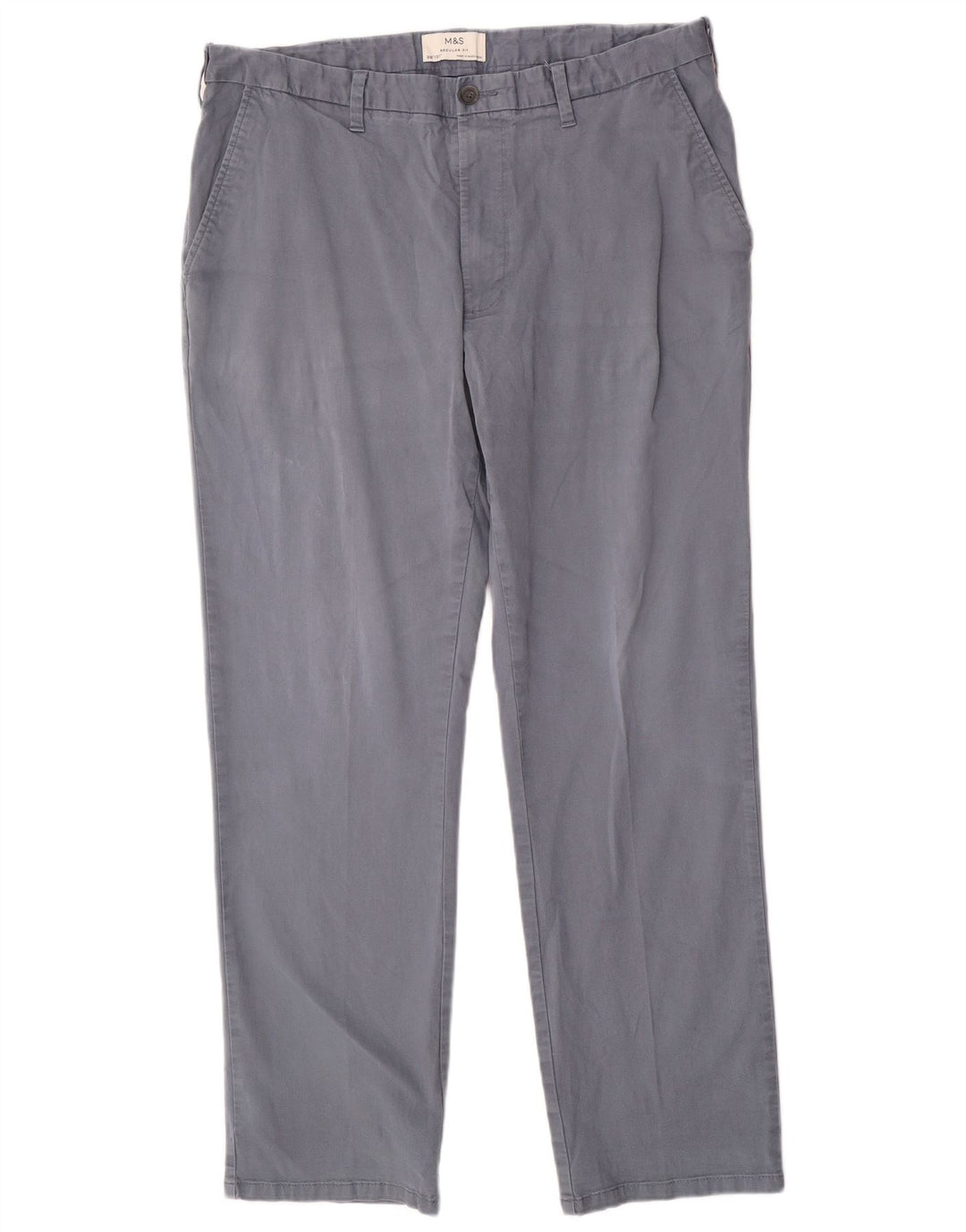 Calça chino masculina Marks & Spencer de ajuste regular W38 L31 algodão azul
