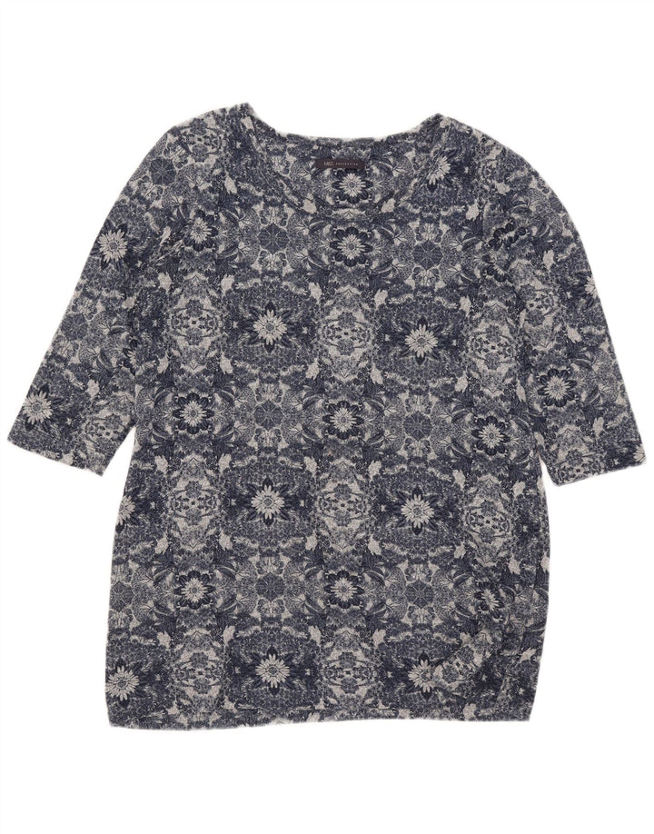 Top feminino Marks & Spencer manga 3/4 Reino Unido 16 grande azul floral poliéster