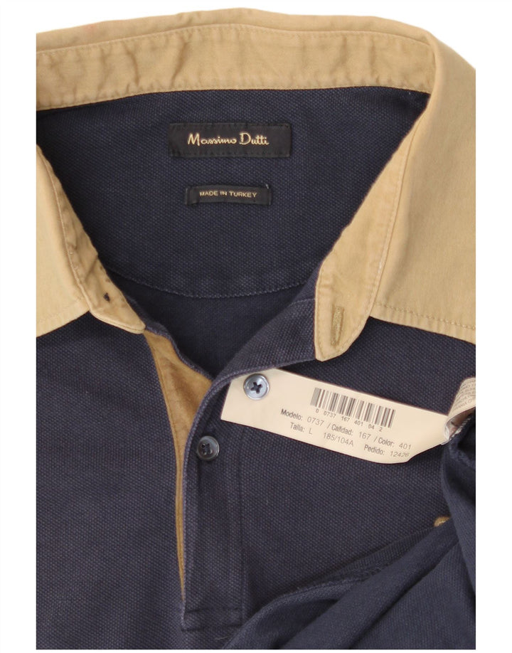 Camisa polo masculina MASSIMO DUTTI grande algodão azul marinho