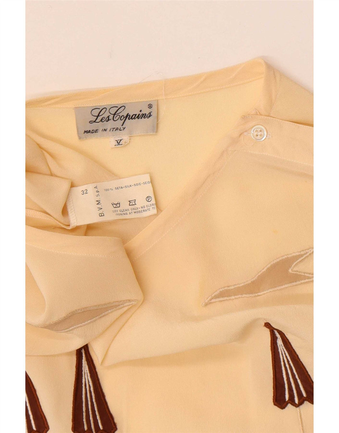 Blusa feminina transparente Les Copains UK 16 grande seda listrada bege