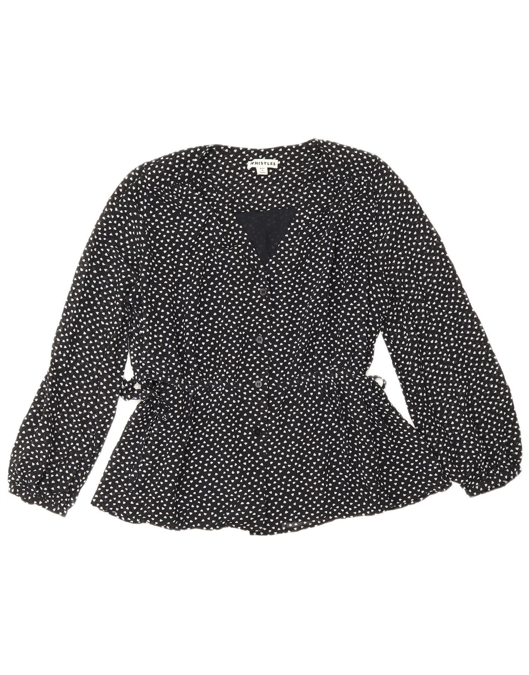 Blusa feminina Whistles Reino Unido 10 pequena coração de poliéster manchado preto