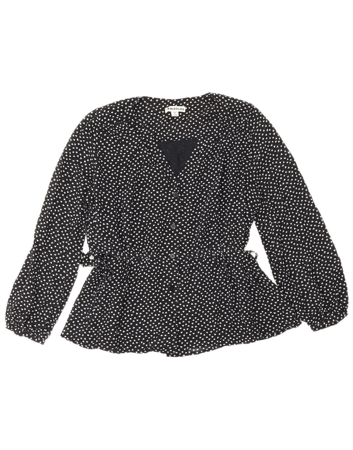 Blusa feminina Whistles Reino Unido 10 pequena coração de poliéster manchado preto