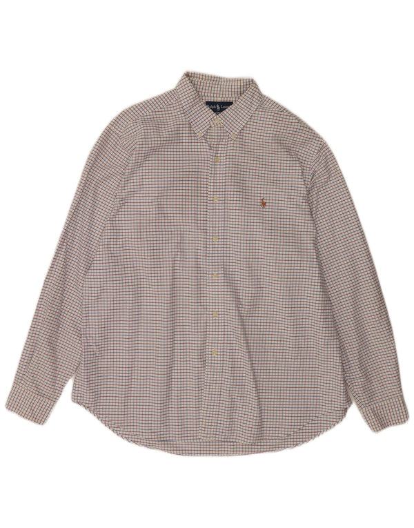 Camisa masculina Ralph Lauren Classic Fit tamanho 17 1/2 XL algodão xadrez branco