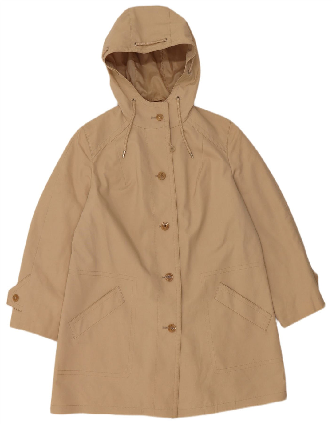 Sobretudo feminino vintage com capuz UK 16 poliéster bege grande