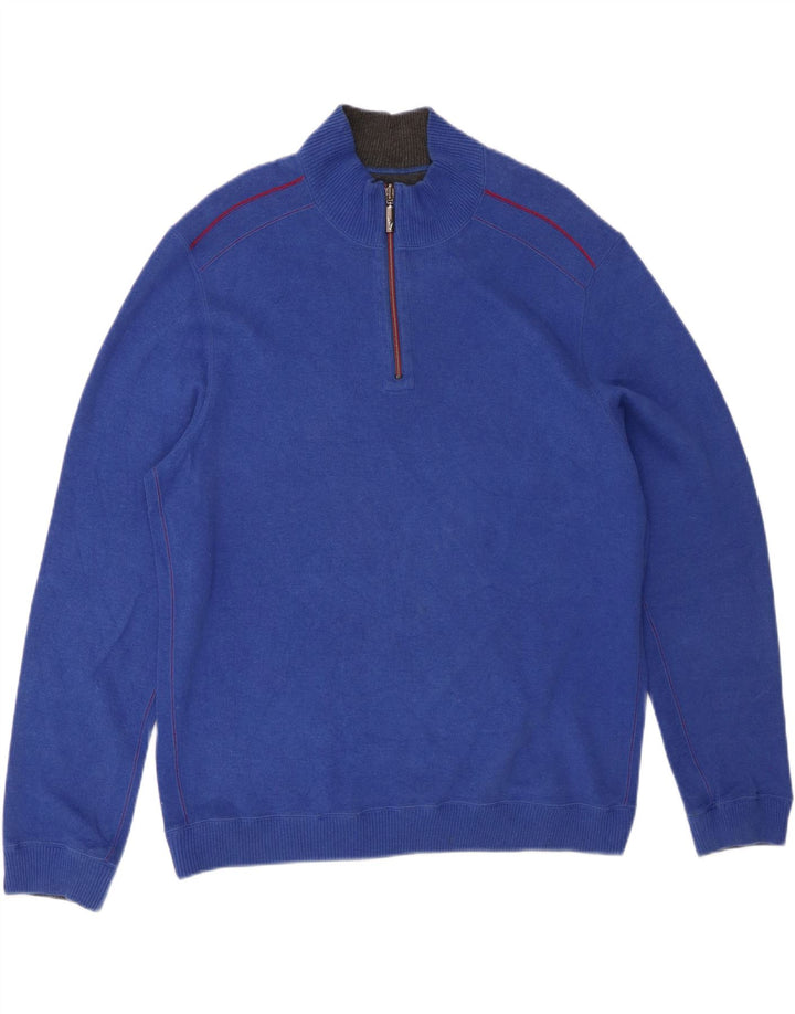 TOMMY BAHAMA Mens Zip Neck Jumper Sweater Large Blue Cotton Vintage Tommy Bahama and Second-Hand Tommy Bahama from Messina Hembry 