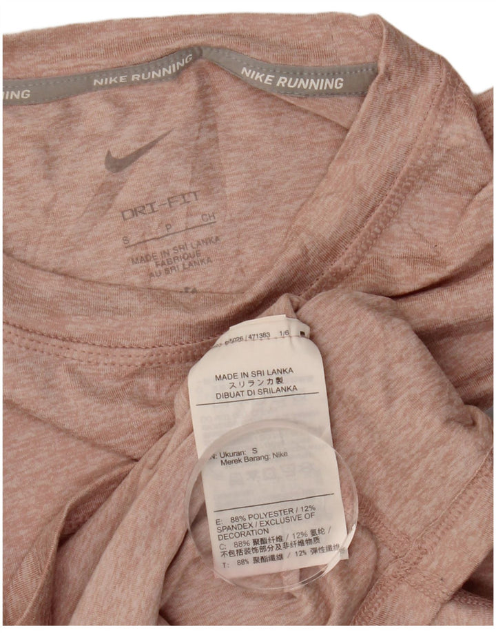 Top de corrida feminino Nike manga comprida UK 10 pequeno poliéster manchado rosa