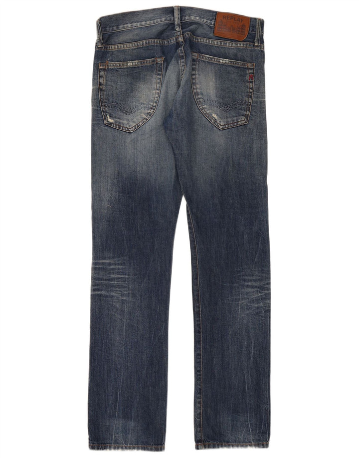 Replay Mens Straight Jeans W31 L32 Azul Algodão