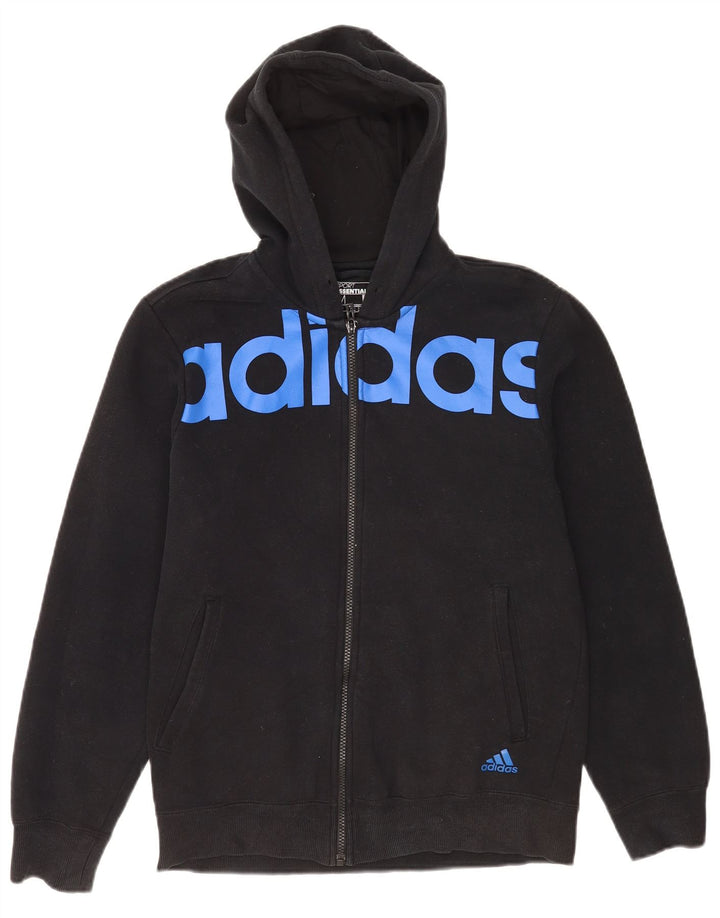 Suéter masculino Adidas com capuz e zíper gráfico médio preto algodão