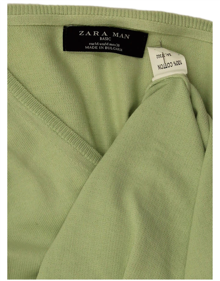 Zara Suéter masculino com gola V e algodão verde médio
