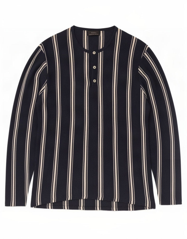 Zara Top masculino de manga comprida médio azul marinho listrado Rami