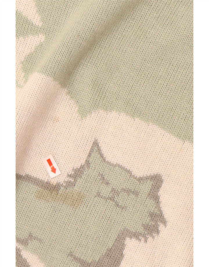 Suéter feminino VINTAGE com gola tartaruga Reino Unido 16 grande estampa animal verde