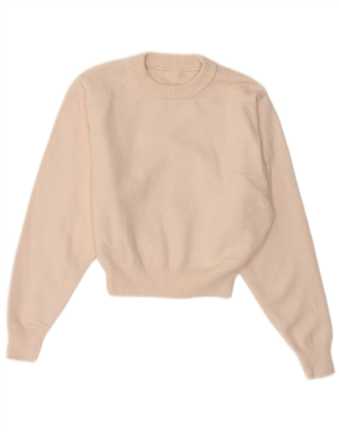 Suéter feminino vintage com gola redonda e gola redonda UK 14 médio off white