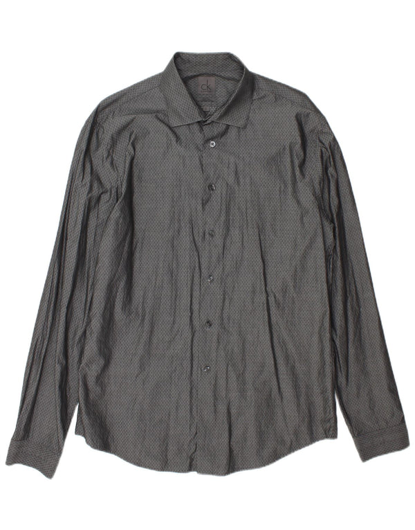 Camisa masculina Calvin Klein Slim Fit tamanho 41/16 grande algodão manchado cinza