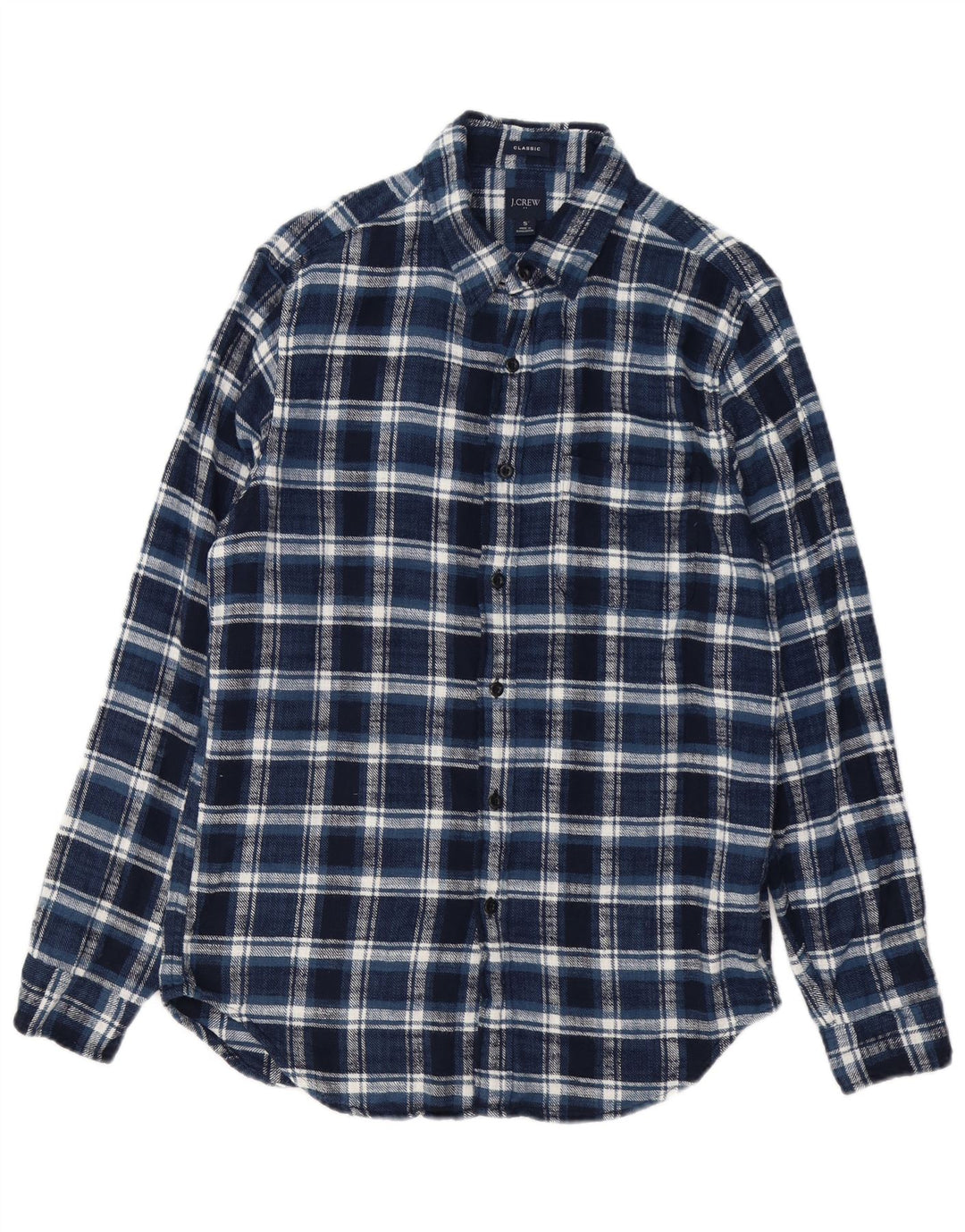 J. Crew Camisa masculina clássica de flanela pequena de algodão xadrez azul marinho