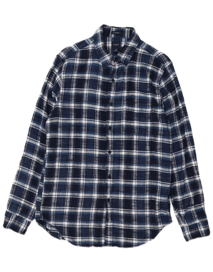 J. Crew Camisa masculina clássica de flanela pequena de algodão xadrez azul marinho