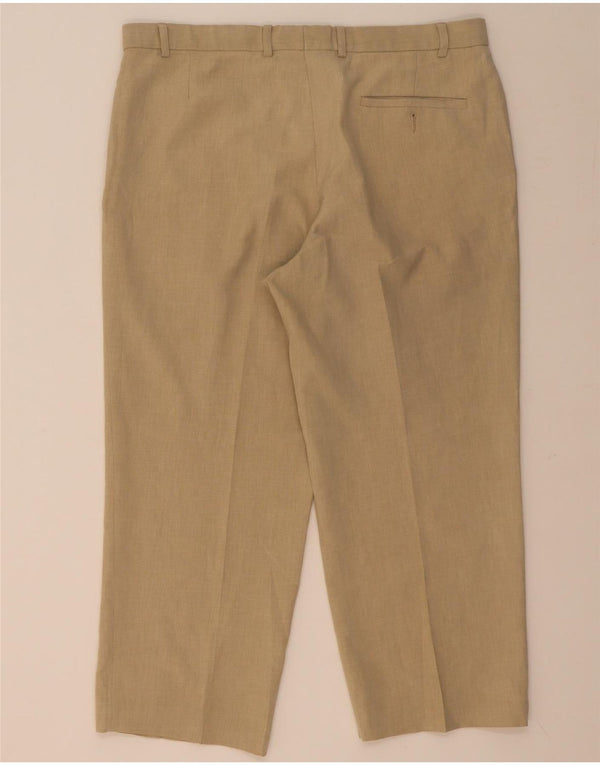 Calça masculina de terno reto Marks & Spencer W38 L26 poliéster bege