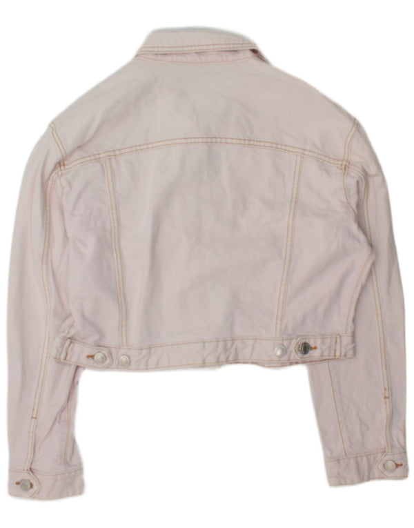 Jaqueta jeans feminina Zara UK 16 grande algodão rosa