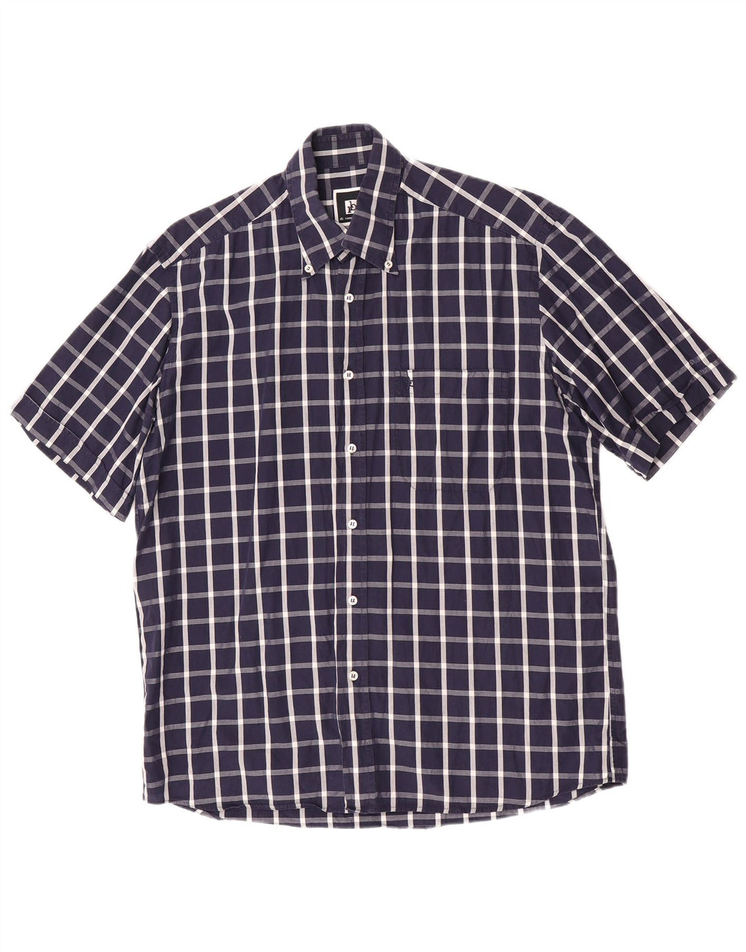 Camisa masculina de manga curta Roccobarocco tamanho 39 15 1/2 médio xadrez azul marinho