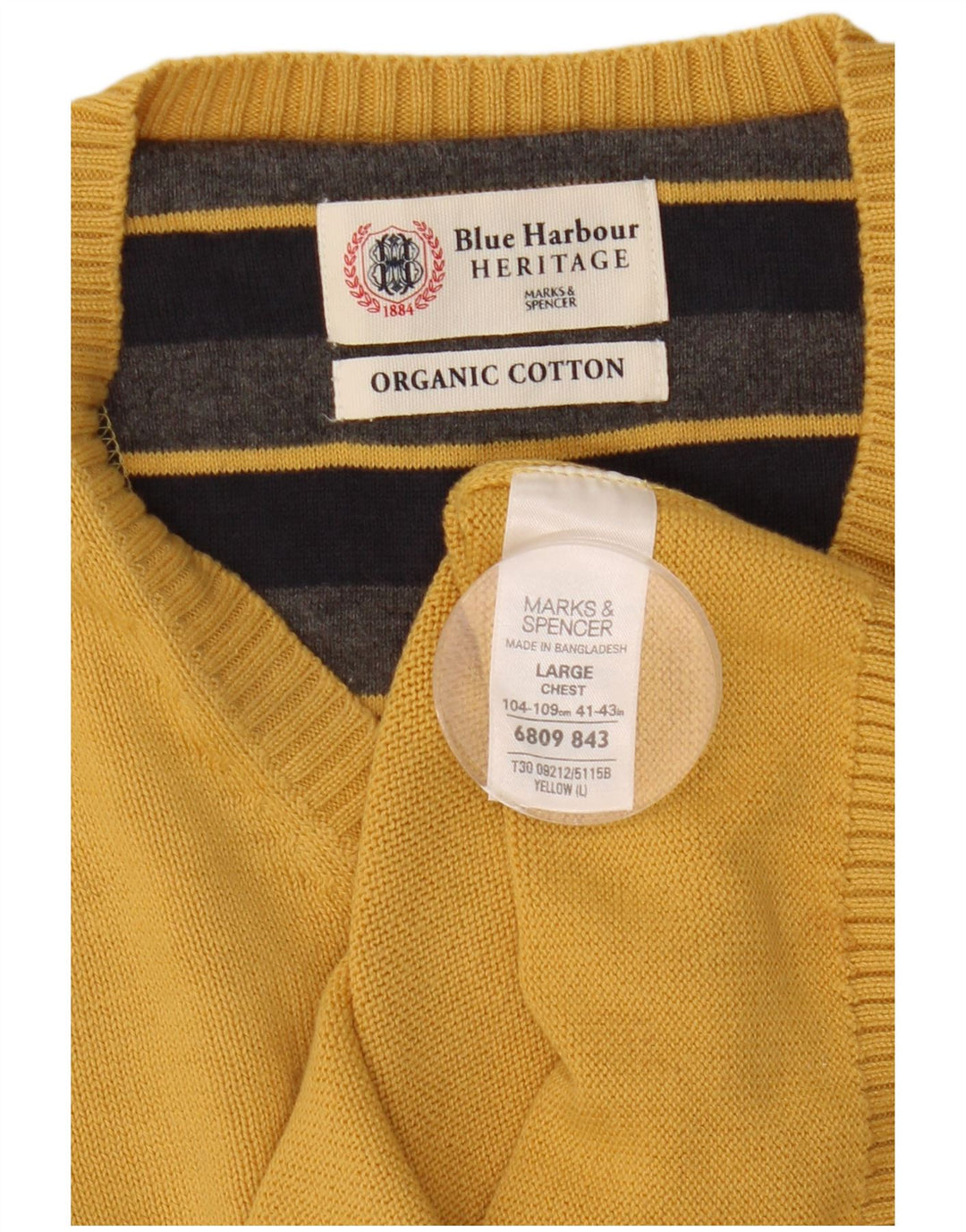 Suéter masculino Marks & Spencer Blue Harbor com decote em V, grande algodão amarelo