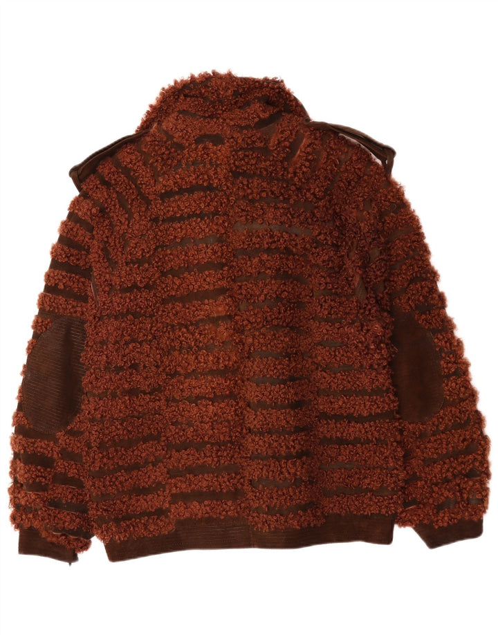 Jaqueta bomber feminina VINTAGE UK 16 grande listrada marrom