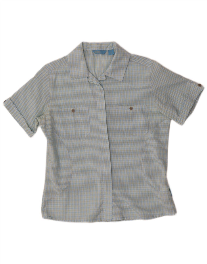 Camisa feminina de manga curta SALEWA UK 10 poliéster xadrez azul pequeno