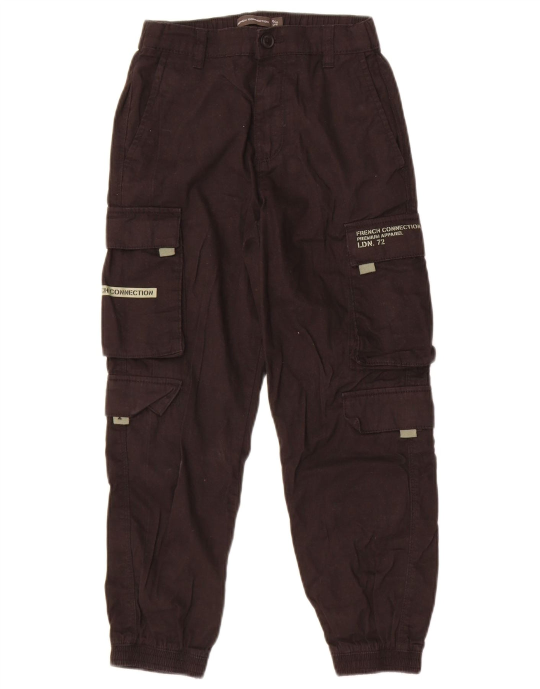 Calças cargo gráficas para meninos French Connection 9-10 anos W24 L23 pretas