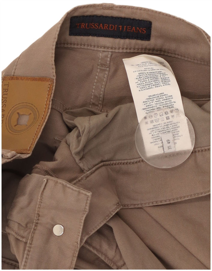 Trussardi Calça masculina reta casual W35 L33 poliéster bege