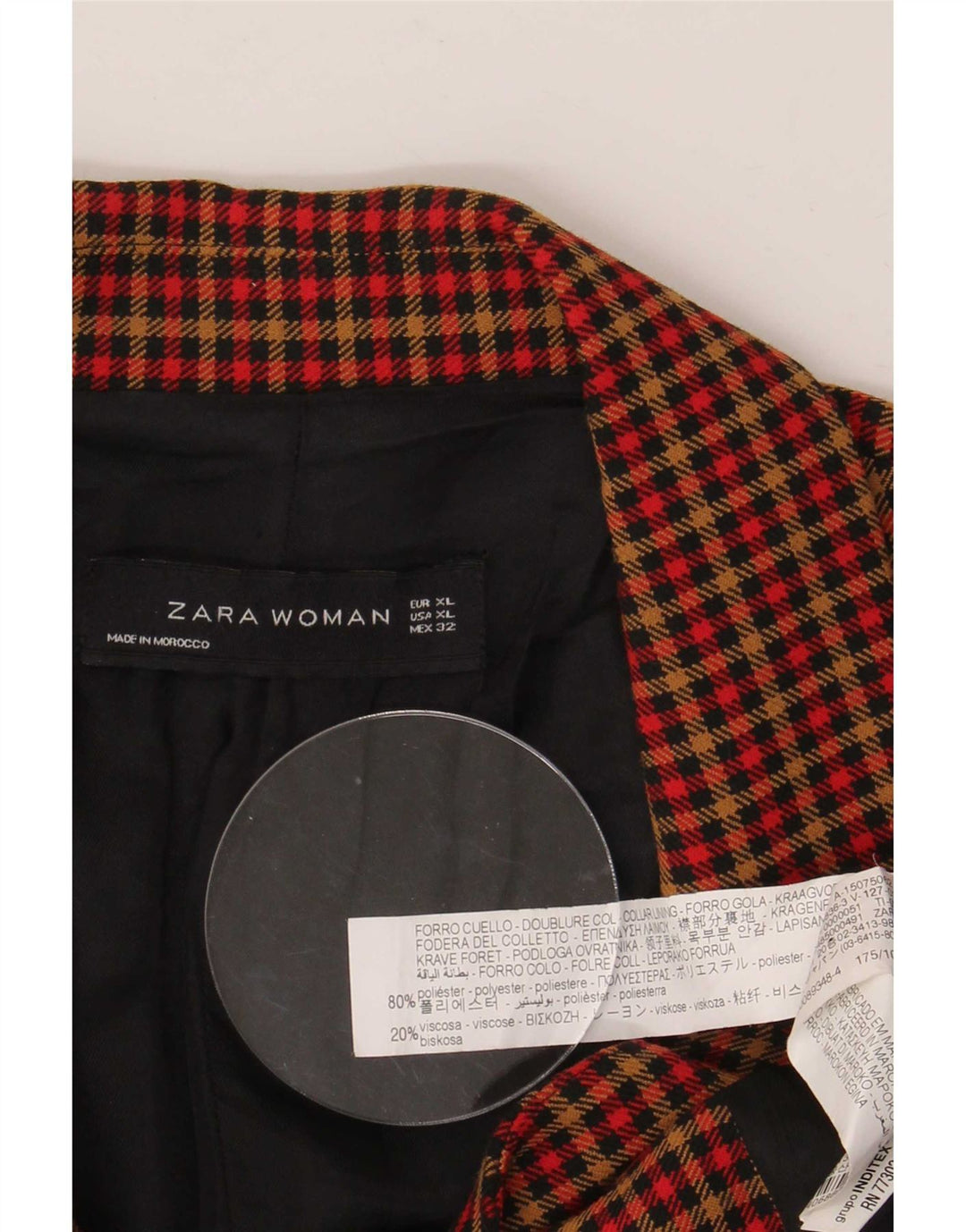 Jaqueta blazer feminina Zara com 2 botões Reino Unido 18 XL poliéster xadrez multicolorido
