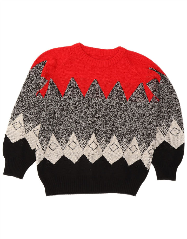 Suéter feminino vintage com gola redonda Reino Unido 16 grande multicolorido